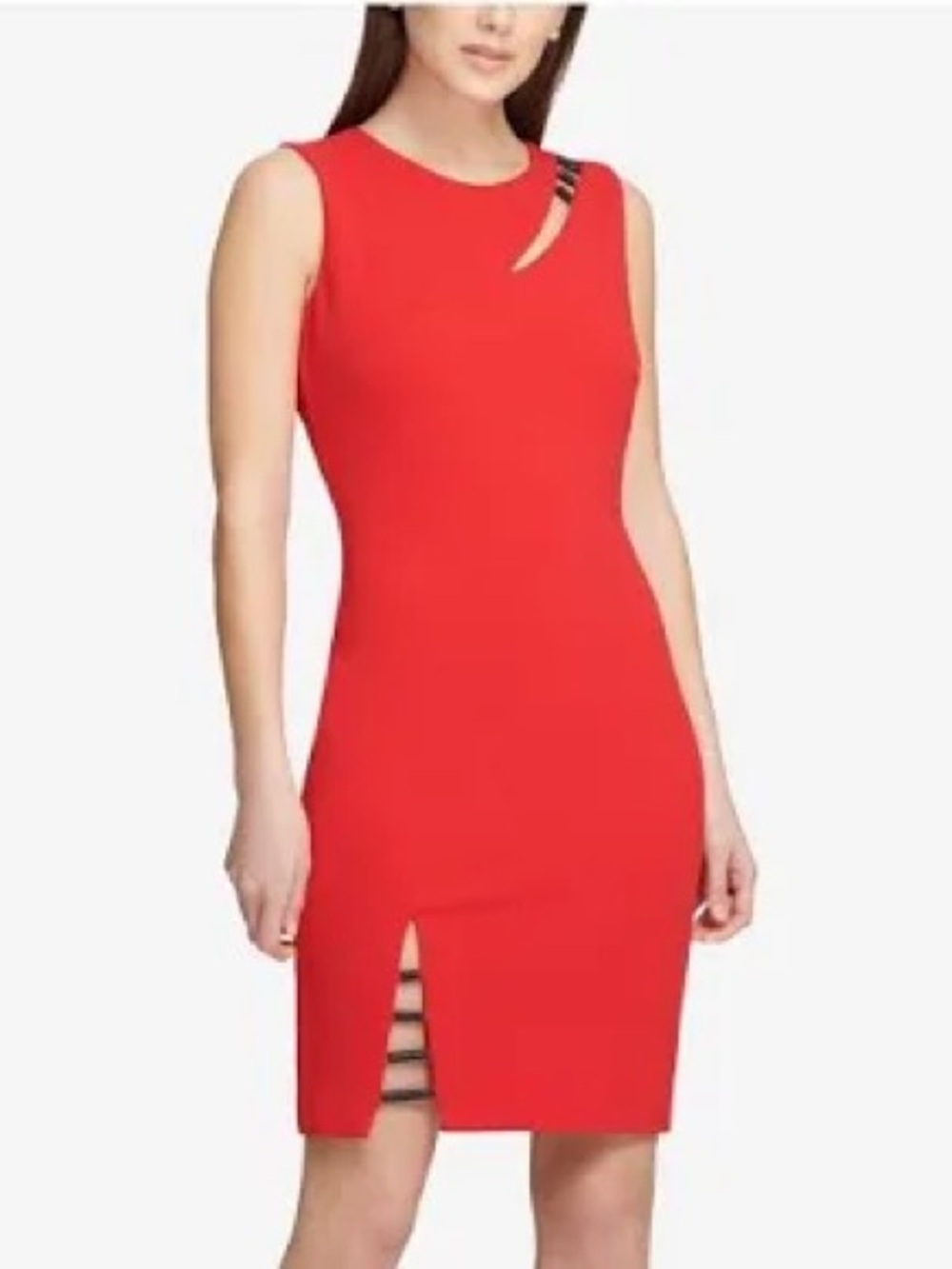 DKNY Red Sleeveless Cocktail Dress with Subtle Lower Side Slit 12